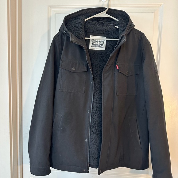 Levi’s DIY Black Soft Shell Sherpa Line Hooded Coat, Large - Picture 6 of 16